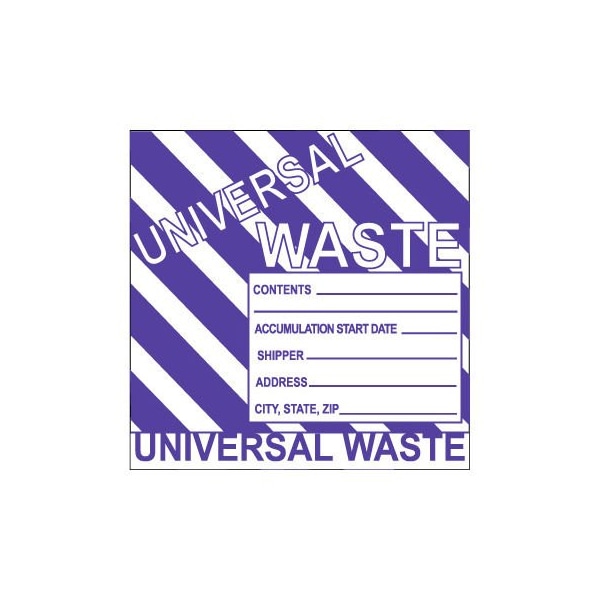 Hazardous Waste Vinyl Labels - Universal Waste Striped